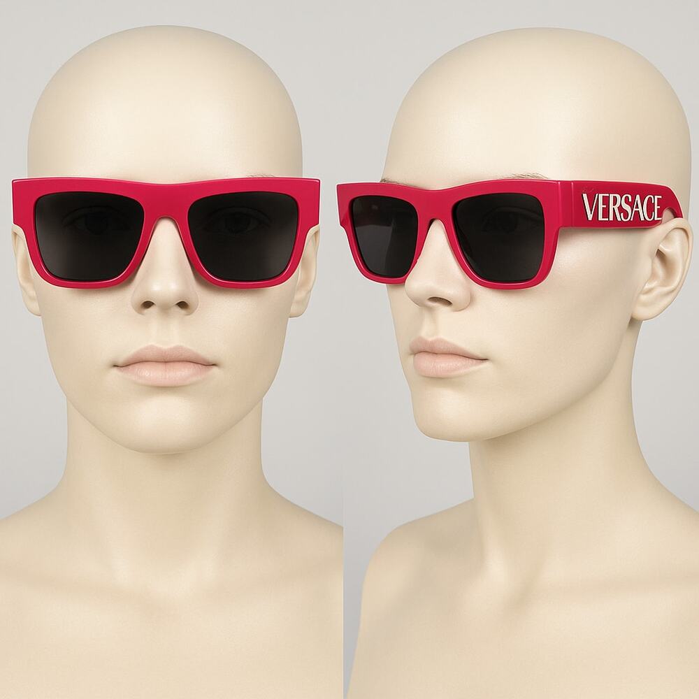 Versace Bright Pink Cutout Logo Square Sunglasses Unisex New in Box